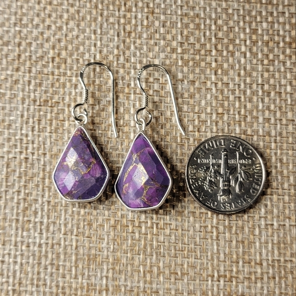 Native Copper Turquoise Gemstone Dangle Earrings Sterling Silver Boho Jewelry - Picture 2 of 4